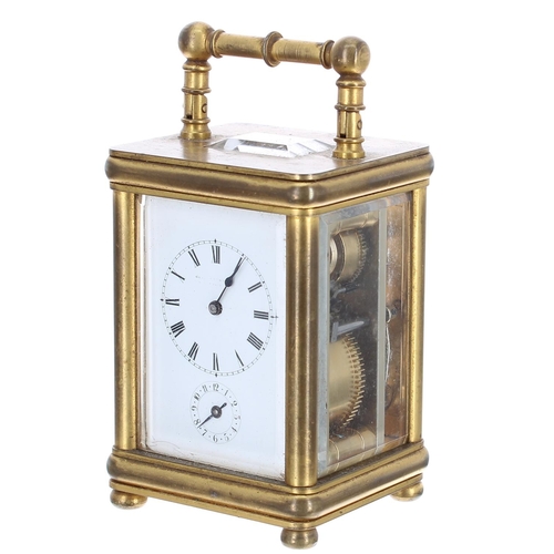 1131 - Good miniature striking carriage clock with alarm, the movement back plate stamped Swiss Made no. 52... 