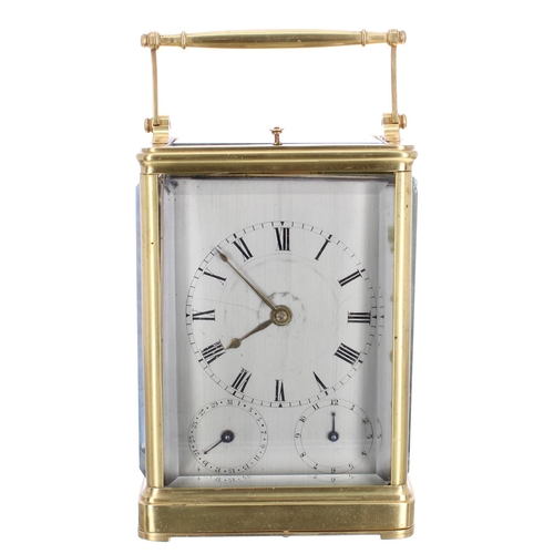 1135 - Good French repeater calendar carriage clock striking on a bell, the back signed Scherer á Paris on ... 