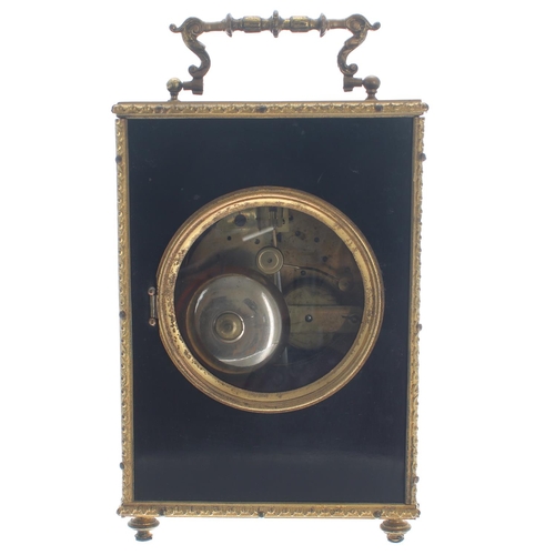 1151 - French ebonised and gilt metal mounted two train mantel clock, the movement back plate bearing the m... 