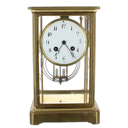 1251 - French brass four glass two train mantel clock, the S. Marti movement striking on a gong, the 4