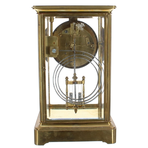 1251 - French brass four glass two train mantel clock, the S. Marti movement striking on a gong, the 4