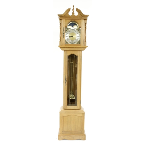 1332 - Contemporary light oak three train grandmother clock, the 9