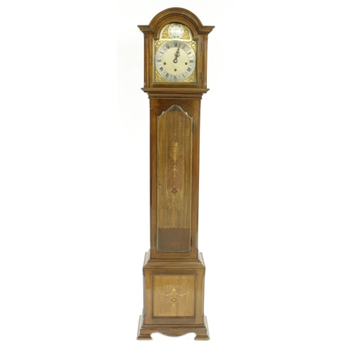 1341 - Good mahogany three train grandmother clock, the movement playing on five rods, the 8.5