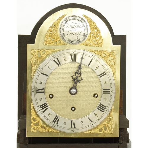 1341 - Good mahogany three train grandmother clock, the movement playing on five rods, the 8.5