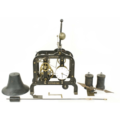 1228 - Good two train turret clock movement, signed J.F. Weule, Bockenem 1909 in gilt raised lettering to t... 