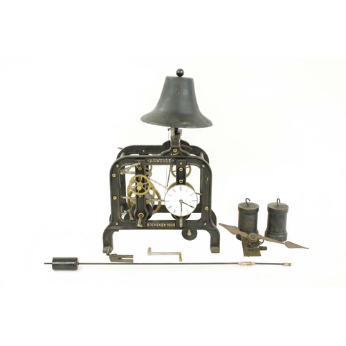 1228 - Good two train turret clock movement, signed J.F. Weule, Bockenem 1909 in gilt raised lettering to t... 