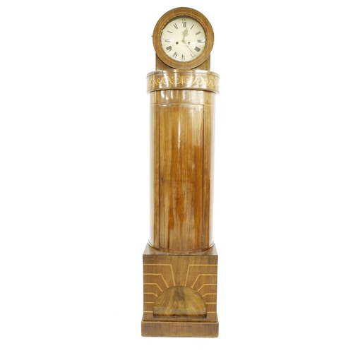 1314 - Interesting and unusual mahogany inlaid eight day longcase clock, with 11.75