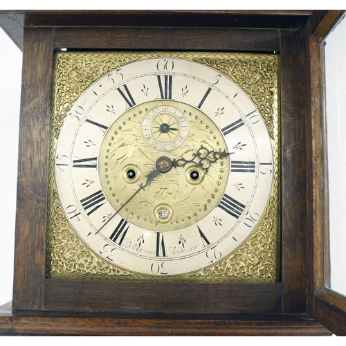 1338 - Oak eight day longcase clock with five pillar movement, the 12