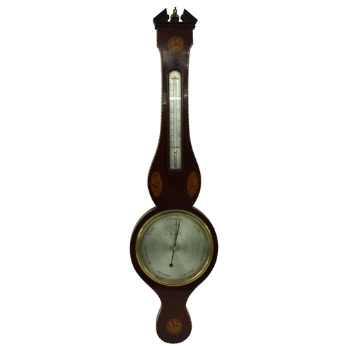 1076 - Good early mahogany wheel barometer/thermometer, the principal 8