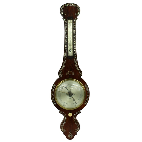 1077 - Rosewood onion top wheel barometer/thermometer, the 8