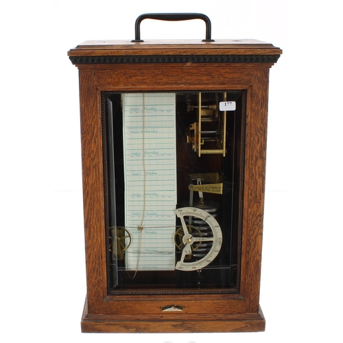 1088 - Unusual barograph signed C.P. Goerz, Berlin, nr. 3581, within a bevelled glazed oak stepped case sur... 