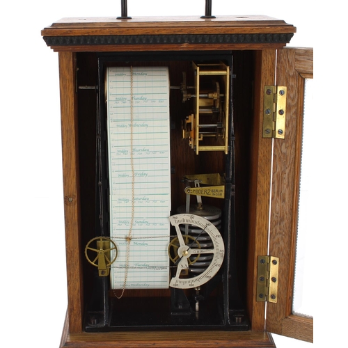 1088 - Unusual barograph signed C.P. Goerz, Berlin, nr. 3581, within a bevelled glazed oak stepped case sur... 