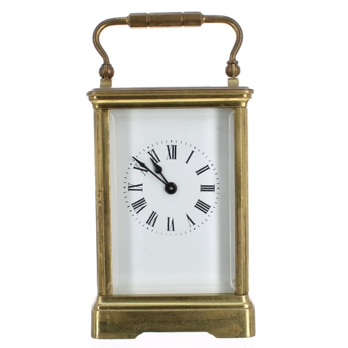 1127 - French carriage clock timepiece, within a corniche brass case, 6.75