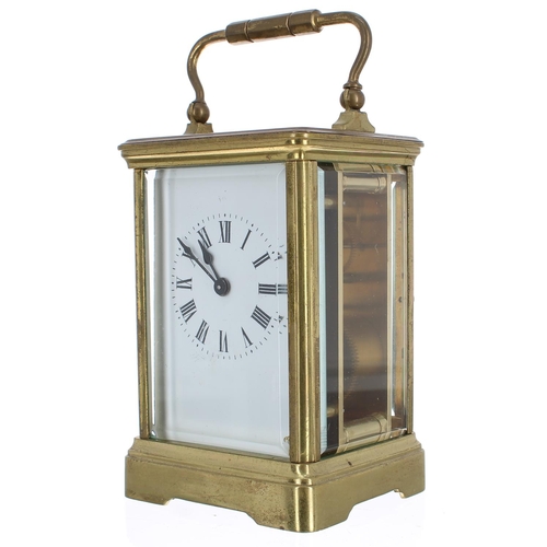 1127 - French carriage clock timepiece, within a corniche brass case, 6.75