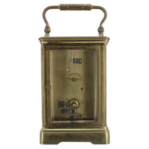 1127 - French carriage clock timepiece, within a corniche brass case, 6.75