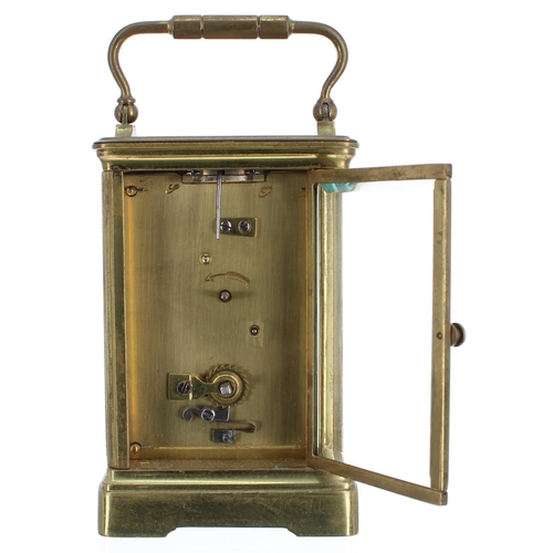 1127 - French carriage clock timepiece, within a corniche brass case, 6.75