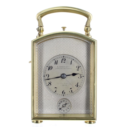 1128 - Fine small and unusual French repeater carriage clock with alarm, the movement backplate signed L. L... 