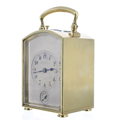 1128 - Fine small and unusual French repeater carriage clock with alarm, the movement backplate signed L. L... 