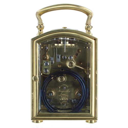 1128 - Fine small and unusual French repeater carriage clock with alarm, the movement backplate signed L. L... 