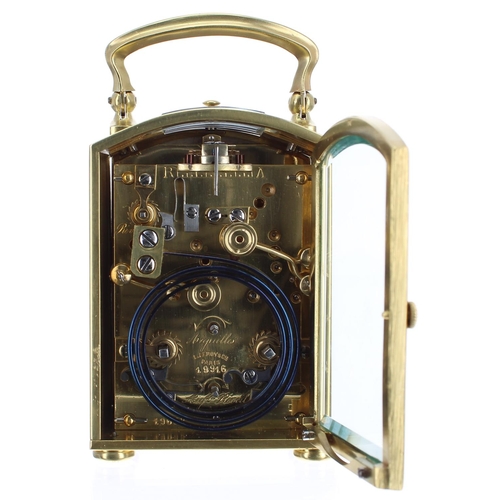 1128 - Fine small and unusual French repeater carriage clock with alarm, the movement backplate signed L. L... 