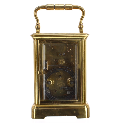 1137 - French repeater carriage clock striking on a gong, the back plate stamped with the Drocourt trademar... 