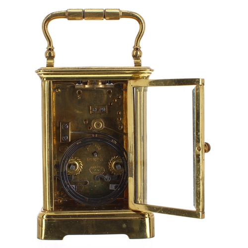 1137 - French repeater carriage clock striking on a gong, the back plate stamped with the Drocourt trademar... 