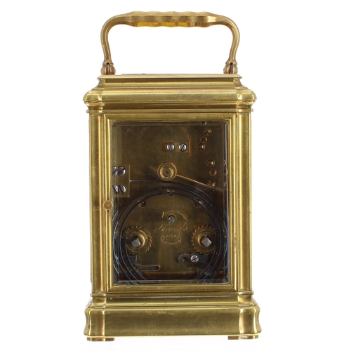 1138 - Small repeater carriage clock striking on a gong, the movement back plate bearing the maker's tradem... 