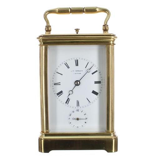 1139 - French repeater carriage clock with alarm striking on a bell, no. 5915, the dial inscribed J.W. Bens... 