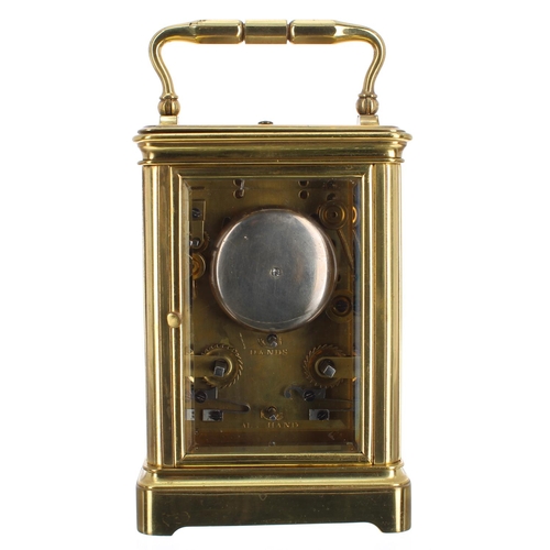 1139 - French repeater carriage clock with alarm striking on a bell, no. 5915, the dial inscribed J.W. Bens... 