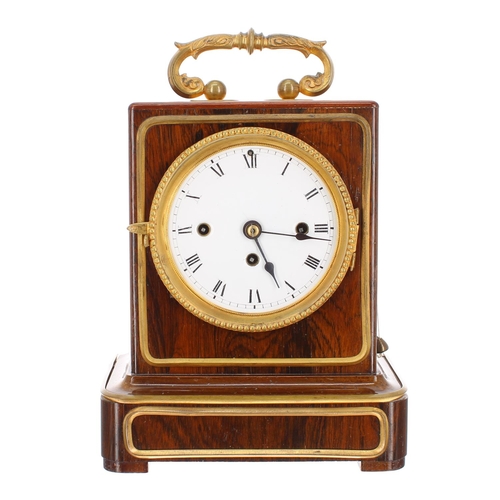 1158 - Rare small Austrian rosewood three train mantel clock, the movement with pull repeat and striking on... 