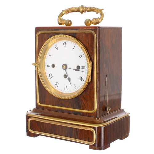 1158 - Rare small Austrian rosewood three train mantel clock, the movement with pull repeat and striking on... 