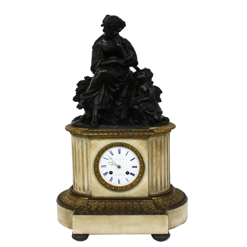 1234 - Good French white marble, ormolu and bronze figural two train mantel clock, the 4.25