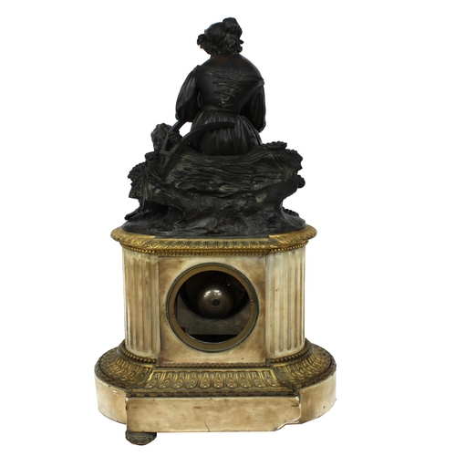 1234 - Good French white marble, ormolu and bronze figural two train mantel clock, the 4.25