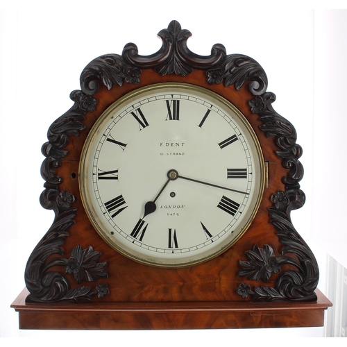 1239 - Mahogany single fusee bank clock and original bracket, the 10