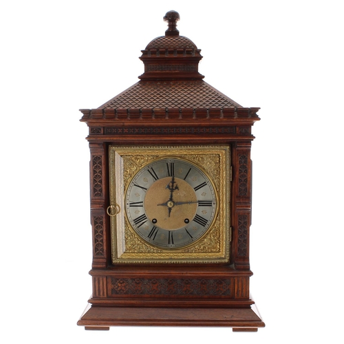 1240 - Mahogany two train mantel clock and original matching bracket, the movement striking on a gong, the ... 