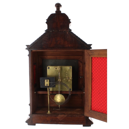 1240 - Mahogany two train mantel clock and original matching bracket, the movement striking on a gong, the ... 