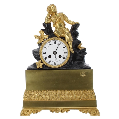 1246 - French Empire bronze and ormolu two train small mantel clock, the movement with outside countwheel, ... 