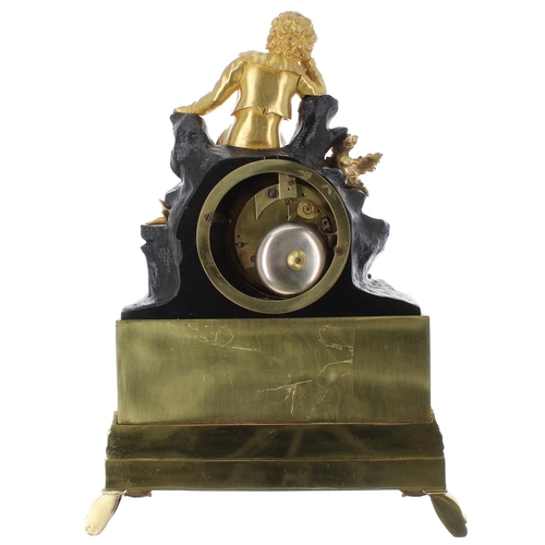 1246 - French Empire bronze and ormolu two train small mantel clock, the movement with outside countwheel, ... 