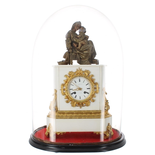 1249 - French gilt metal and white marble two train mantel clock, the movement back plate signed Fabrique R... 