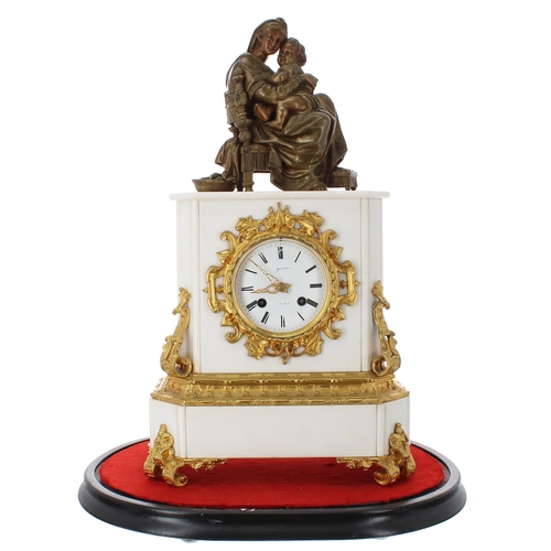 1249 - French gilt metal and white marble two train mantel clock, the movement back plate signed Fabrique R... 