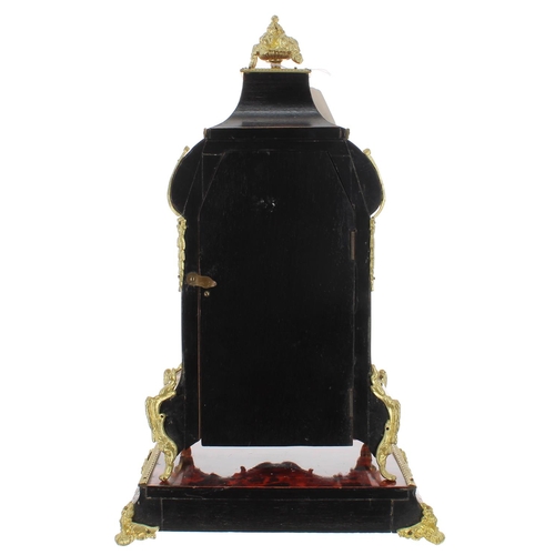 1252 - French Boulle two train mantel clock with matching plinth, the 3.75