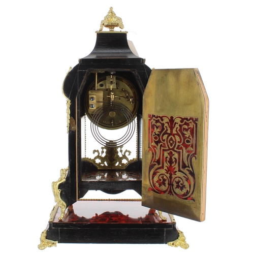 1252 - French Boulle two train mantel clock with matching plinth, the 3.75