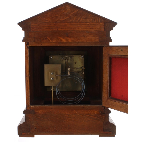 1254 - German oak two train ting-tang mantel clock, the W & H movement striking on two gongs, the 5.5