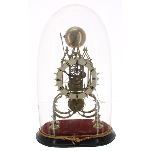 1259 - Brass single fusee skeleton clock with passing strike on a bell, with 5.75