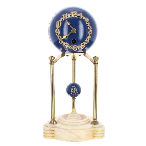 1260 - Junghans small globe mantel clock timepiece, the cobalt blue movement casing with applied Arabic num... 