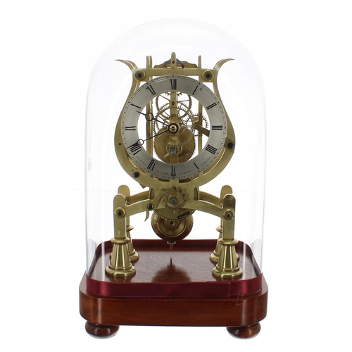 1261 - Small English brass single fusee skeleton clock, the 4