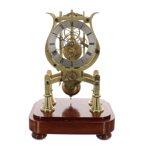 1261 - Small English brass single fusee skeleton clock, the 4