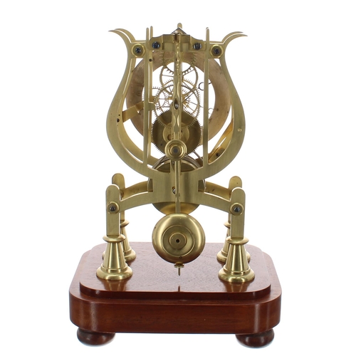 1261 - Small English brass single fusee skeleton clock, the 4