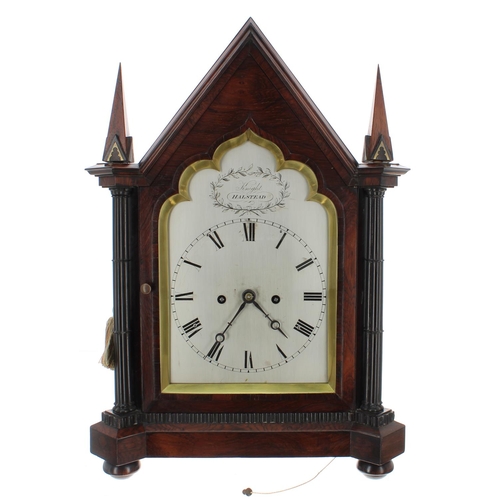 1266 - Good English rosewood gothic double fusee bracket clock, the 7