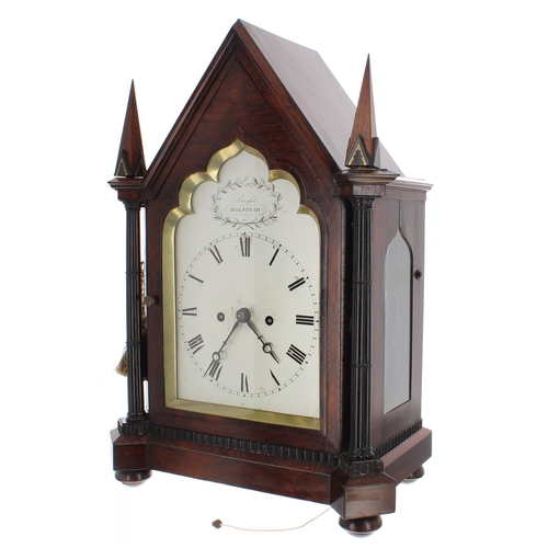 1266 - Good English rosewood gothic double fusee bracket clock, the 7